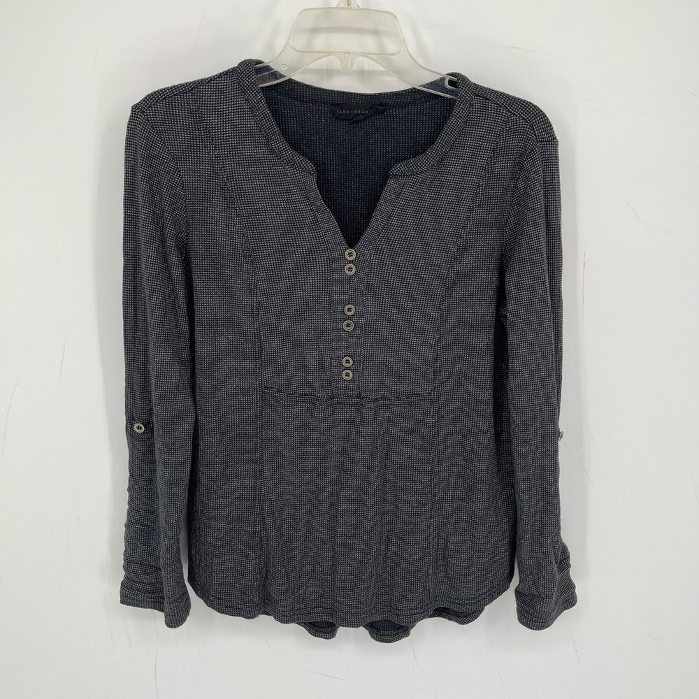 Jane + Delancey Women's Gray Waffle Knit Henley Roll Tab Thermal Shirt Size M
